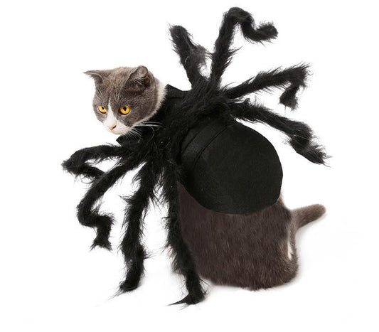 JMT-165706 Plush Spider Costume for Pets – Black Horror Simulation Dress for Dogs and Cats, Size S, M
