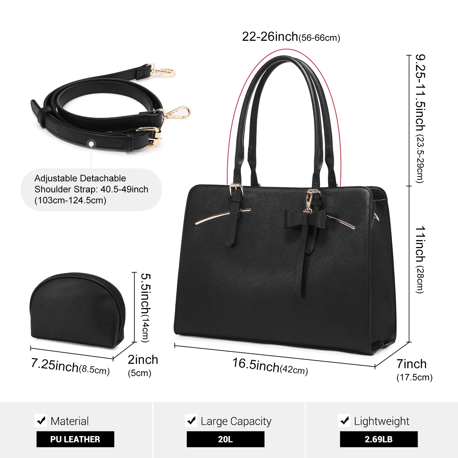 JMT-165898 Ladies Laptop Work Shoulder Tote - PU Leather Briefcase for Computer and Daily Use