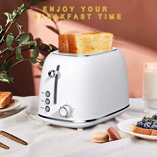 JMT-165898 Stainless Steel Retro 2-Slice Toaster with Defrost and Reheat Functions