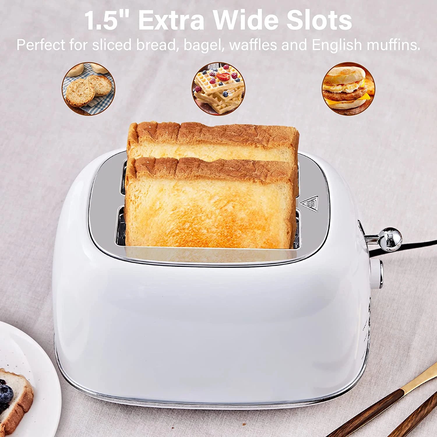 JMT-165898 Stainless Steel Retro 2-Slice Toaster with Defrost and Reheat Functions