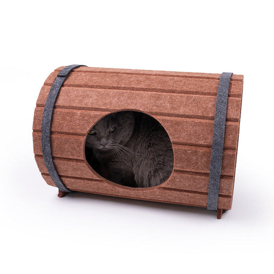 JMT-166538 Assembled Wine Barrel Designed Pet Bed with Felt Board for Cats