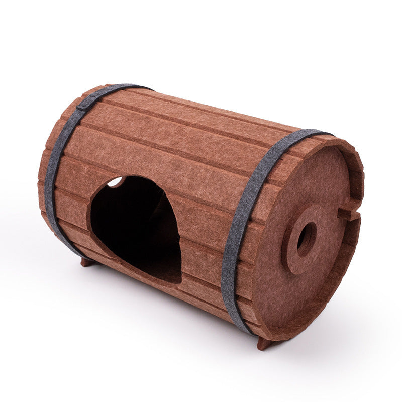 JMT-166538 Assembled Wine Barrel Designed Pet Bed with Felt Board for Cats