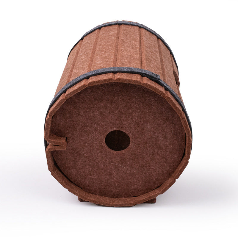 JMT-166538 Assembled Wine Barrel Designed Pet Bed with Felt Board for Cats