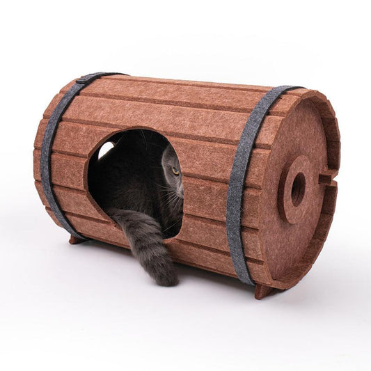 JMT-166538 Assembled Wine Barrel Designed Pet Bed with Felt Board for Cats