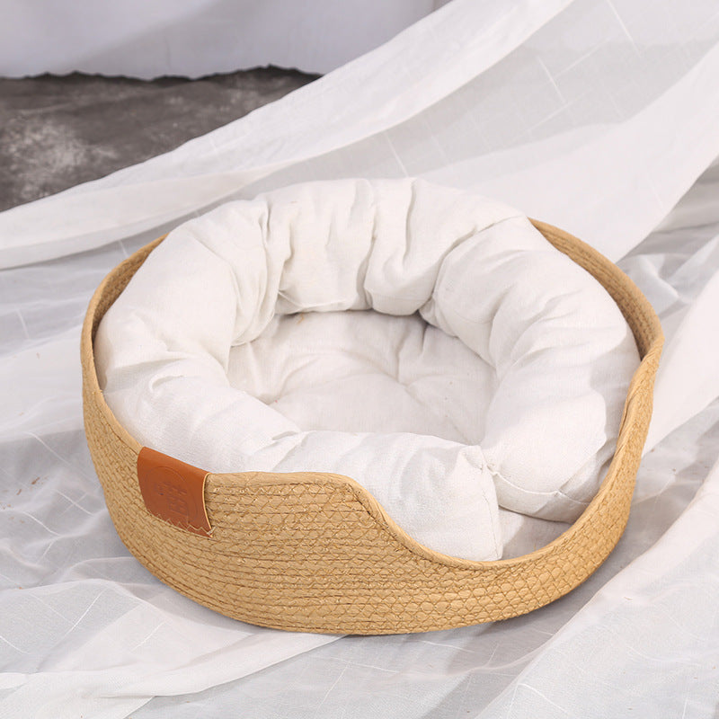 JMT-167690 Cozy Hand-Woven Rattan Cat Nest with Scratching Board for All Seasons