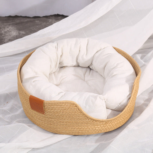 JMT-167690 Cozy Hand-Woven Rattan Cat Nest with Scratching Board for All Seasons