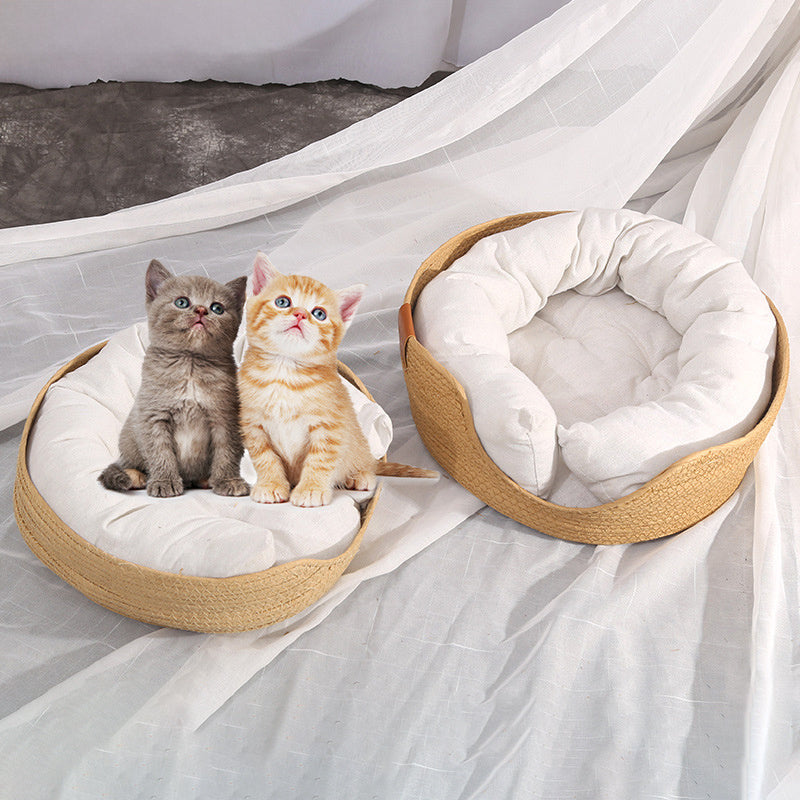 JMT-167690 Cozy Hand-Woven Rattan Cat Nest with Scratching Board for All Seasons