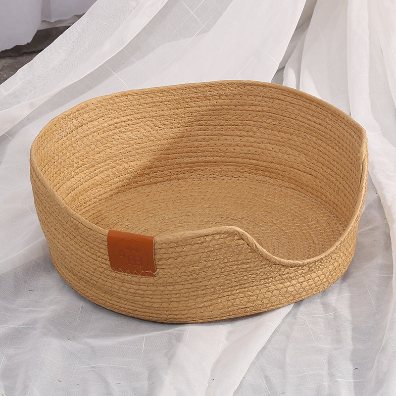 JMT-167690 Cozy Hand-Woven Rattan Cat Nest with Scratching Board for All Seasons