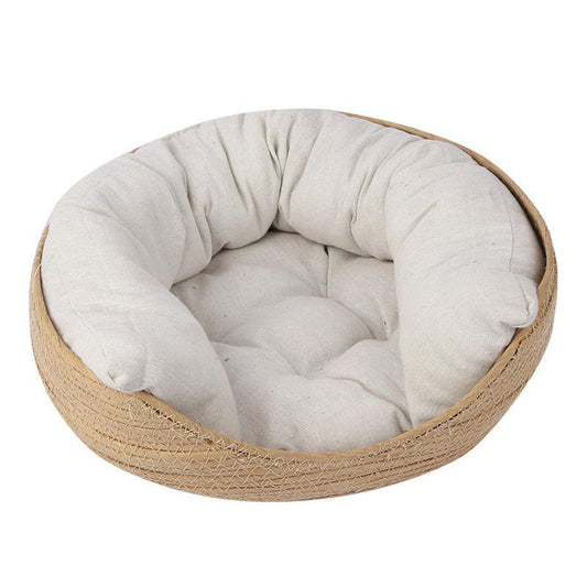 JMT-167690 Cozy Hand-Woven Rattan Cat Nest with Scratching Board for All Seasons