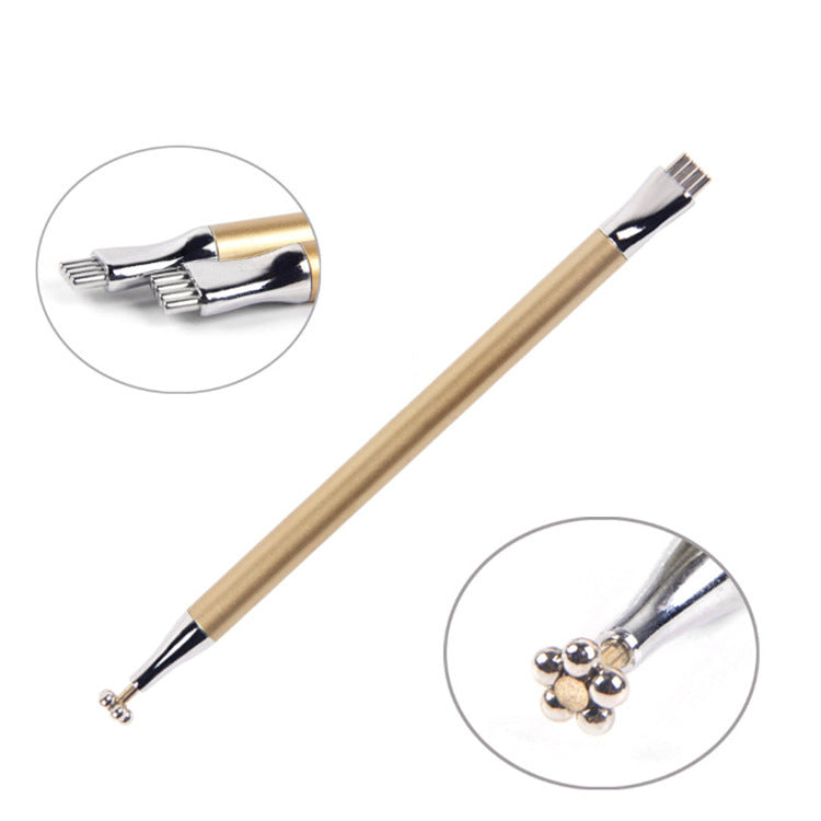 JMT-167690 Metal Flower Magnetic Nail Art Pen for Cat Eye Effects - Dual Use Design, 14.2cm