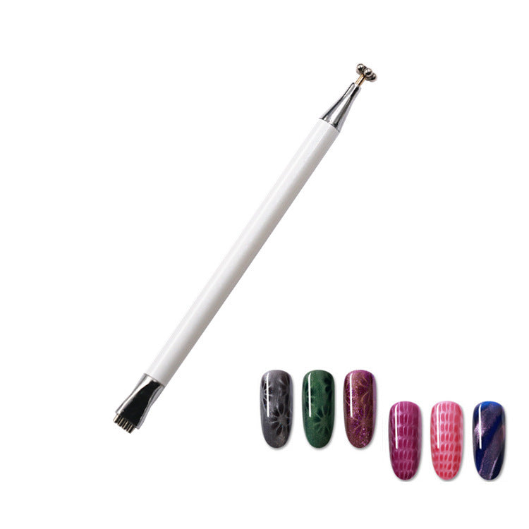 JMT-167690 Metal Flower Magnetic Nail Art Pen for Cat Eye Effects - Dual Use Design, 14.2cm