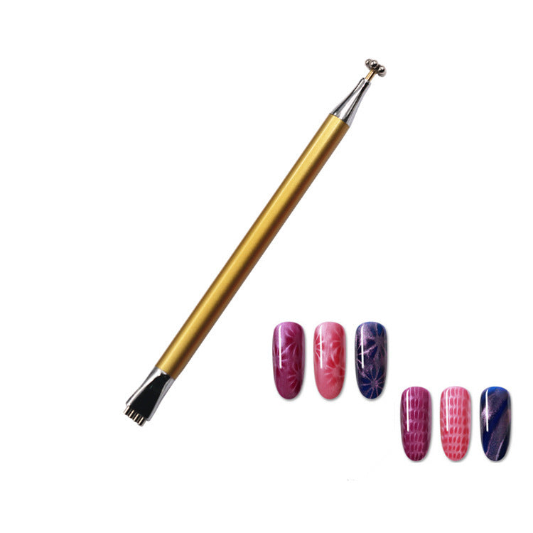 JMT-167690 Metal Flower Magnetic Nail Art Pen for Cat Eye Effects - Dual Use Design, 14.2cm