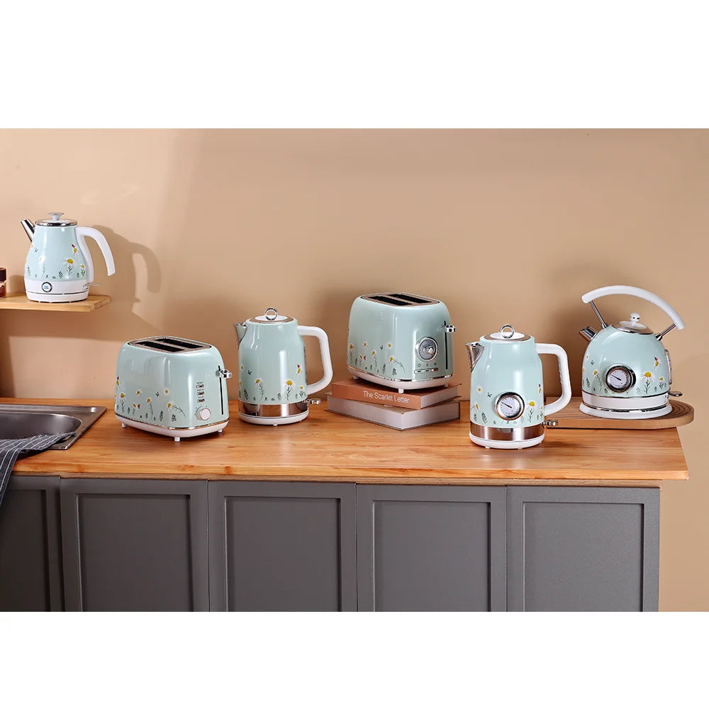JMT-168202 Retro Automatic Pop-Up Two-Slice Electric Toaster with Double Flower Design