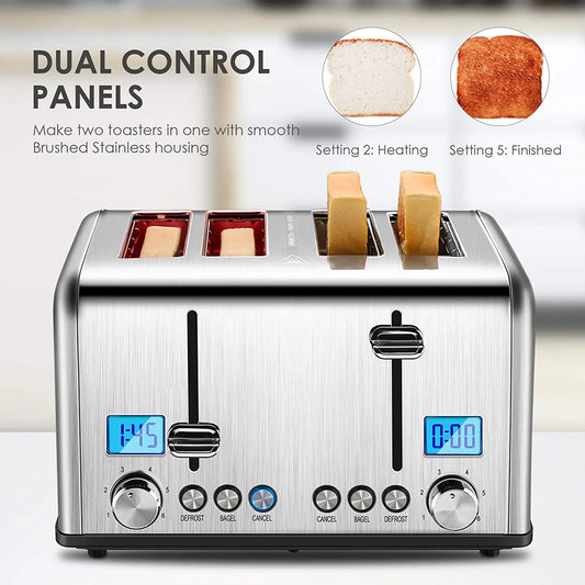 JMT-168330 Digital LED Display 4-Slice Stainless Steel Toaster with Smart Features