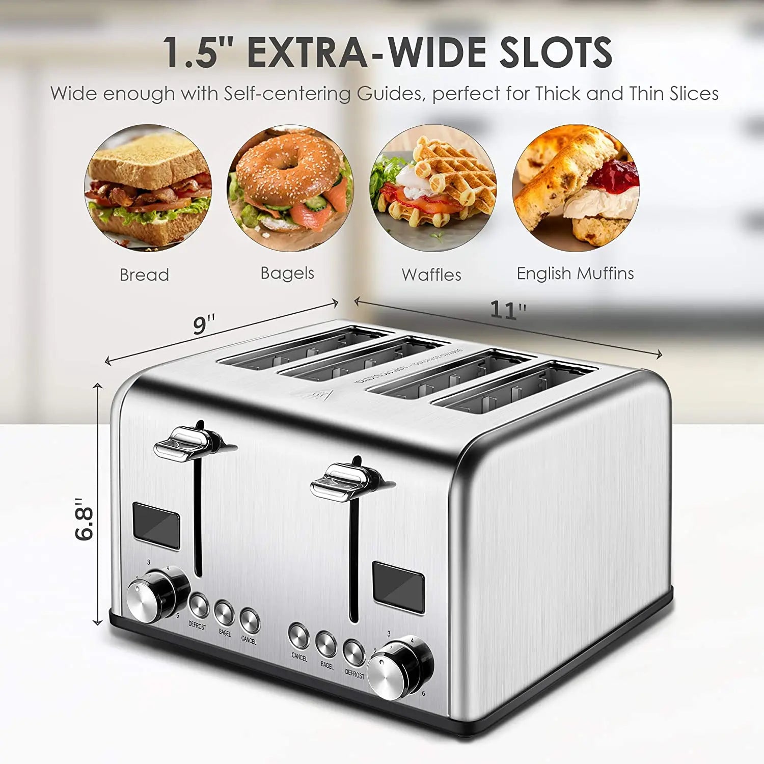 JMT-168330 Digital LED Display 4-Slice Stainless Steel Toaster with Smart Features