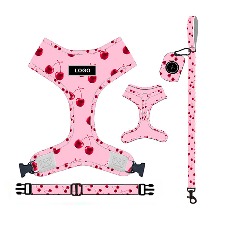 JMT-169866 Adjustable Pink Dog Leash Set with Chest Strap, Collar, Poop Bag, and Bowknot Options