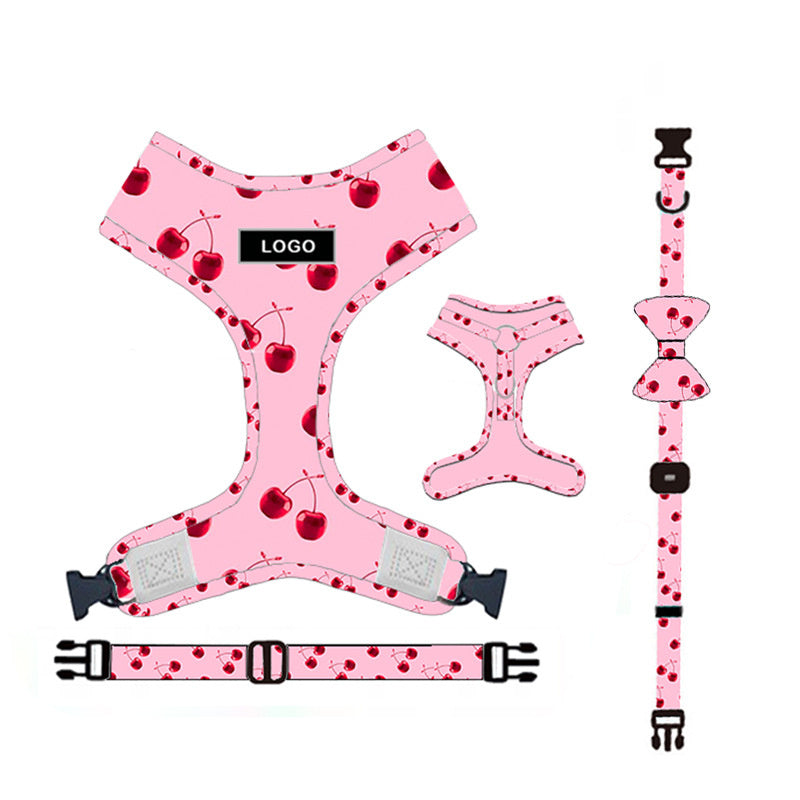 JMT-169866 Adjustable Pink Dog Leash Set with Chest Strap, Collar, Poop Bag, and Bowknot Options