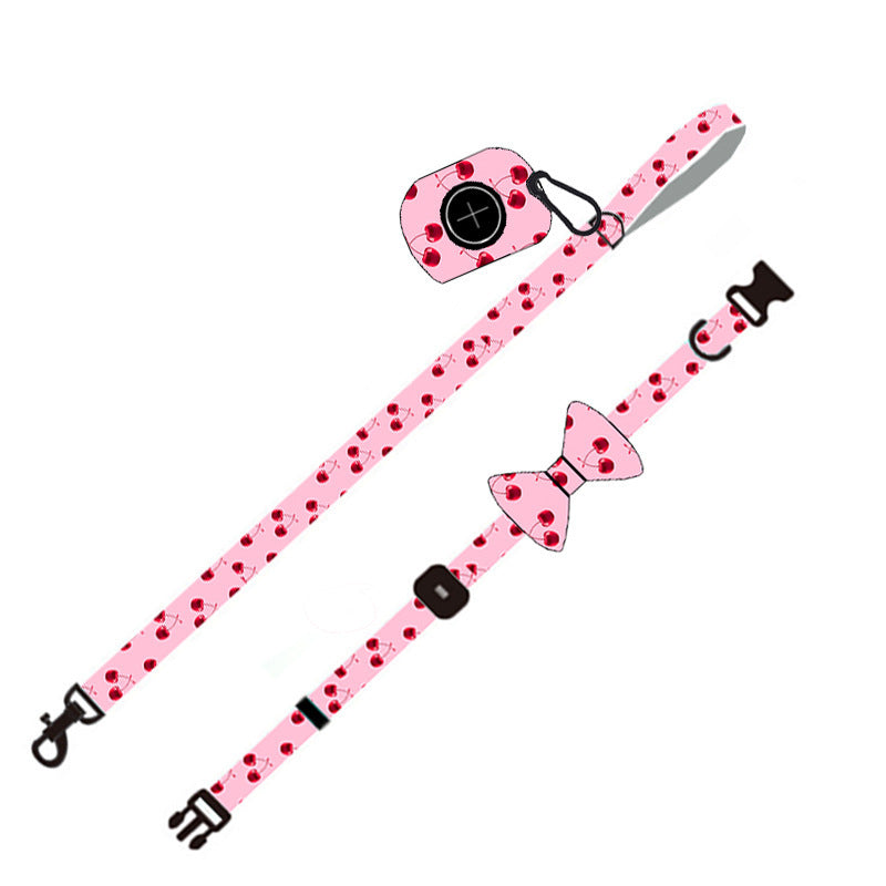 JMT-169866 Adjustable Pink Dog Leash Set with Chest Strap, Collar, Poop Bag, and Bowknot Options