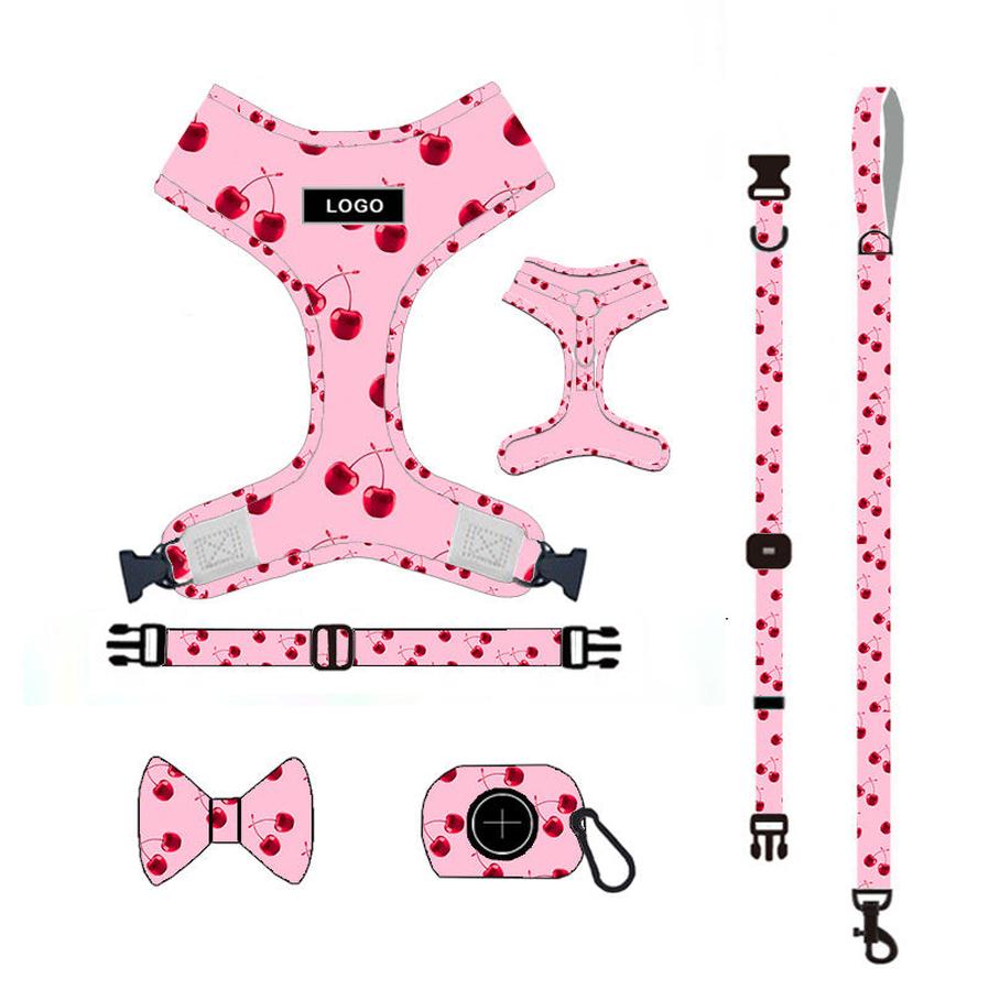 JMT-169866 Adjustable Pink Dog Leash Set with Chest Strap, Collar, Poop Bag, and Bowknot Options
