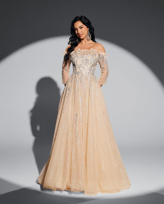 JMT-169930 Champagne Elegance Evening Dress for Women - SH0044
