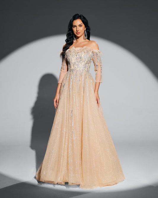 JMT-169930 Champagne Elegance Evening Dress for Women - SH0044