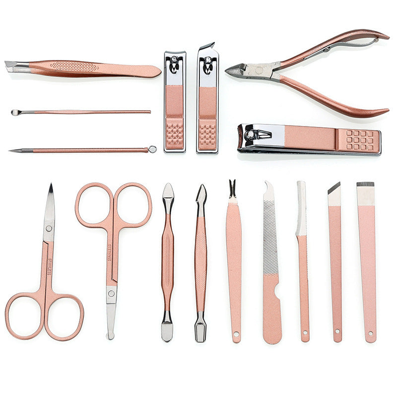 JMT-169994 Rose Gold PU Leather 12-Piece Manicure Tool Set