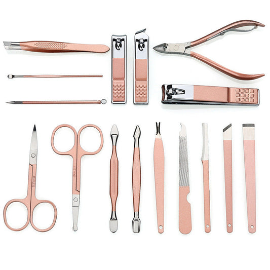 JMT-169994 Rose Gold PU Leather 12-Piece Manicure Tool Set