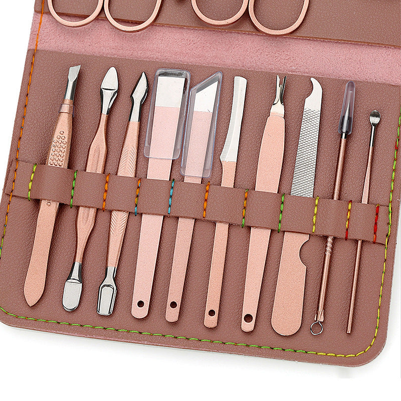 JMT-169994 Rose Gold PU Leather 12-Piece Manicure Tool Set
