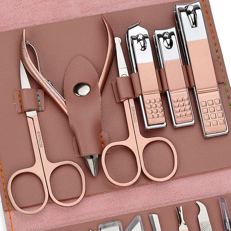 JMT-169994 Rose Gold PU Leather 12-Piece Manicure Tool Set
