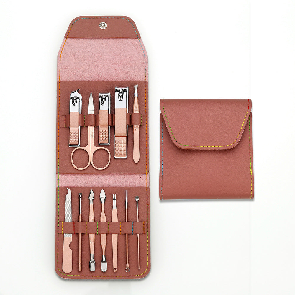 JMT-169994 Rose Gold PU Leather 12-Piece Manicure Tool Set