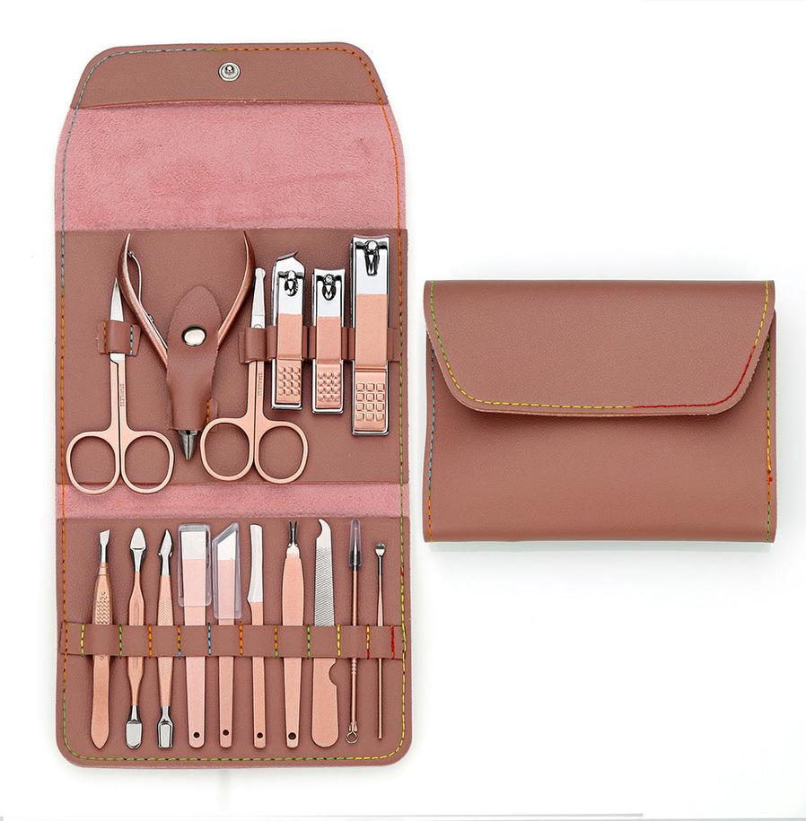 JMT-169994 Rose Gold PU Leather 12-Piece Manicure Tool Set
