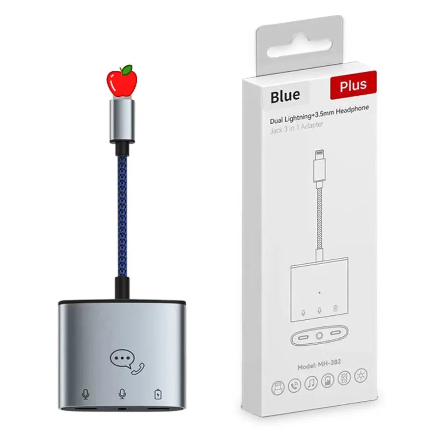 JMT-170186 3-in-1 Audio Adapter Cable for iPhone with Lightning Charger and 3.5mm Headphone Jack