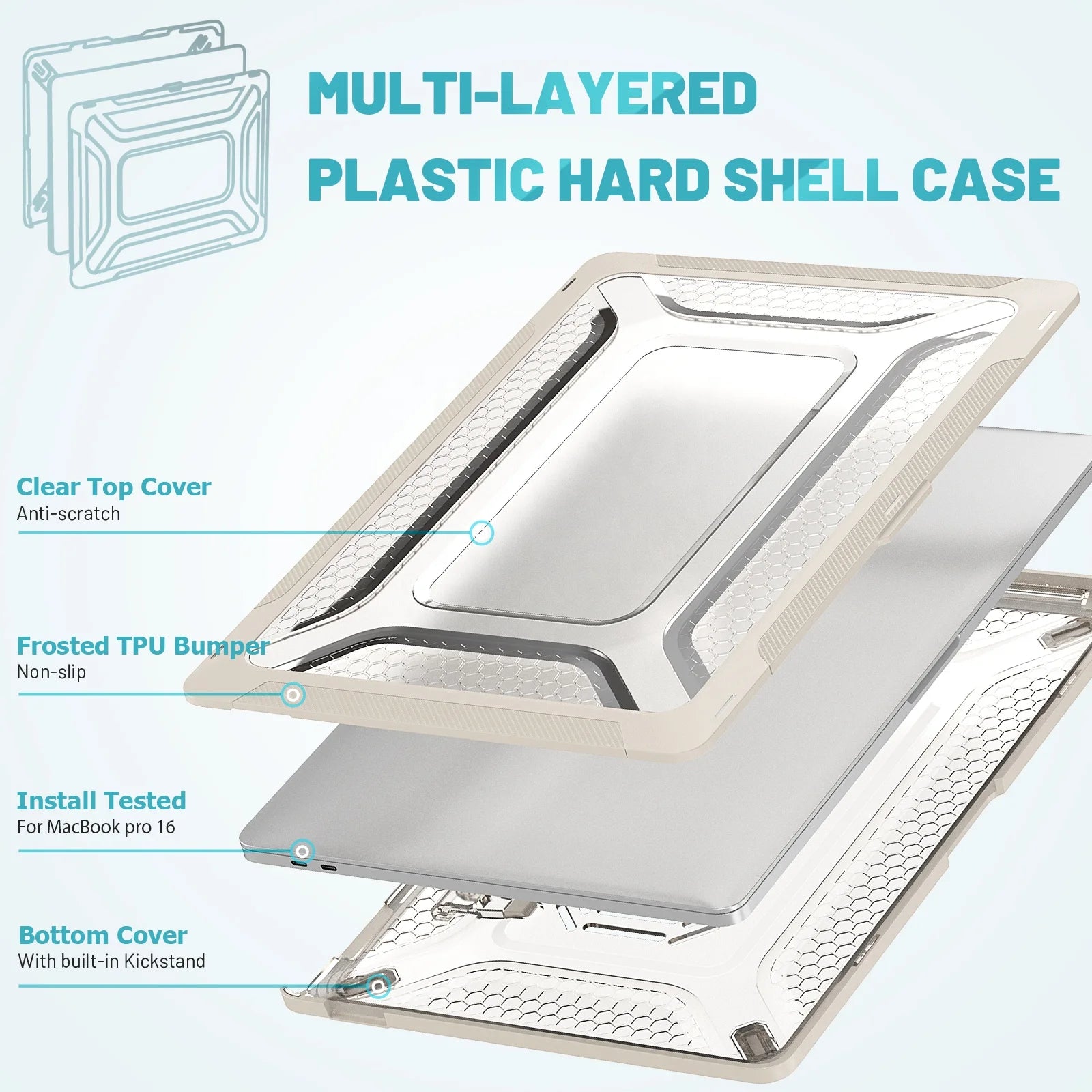 JMT-170506 Foldable Hard Shell Case with Stand for Apple MacBook Pro 16-Inch (2021, A2485, M1 Pro / M1 Max)