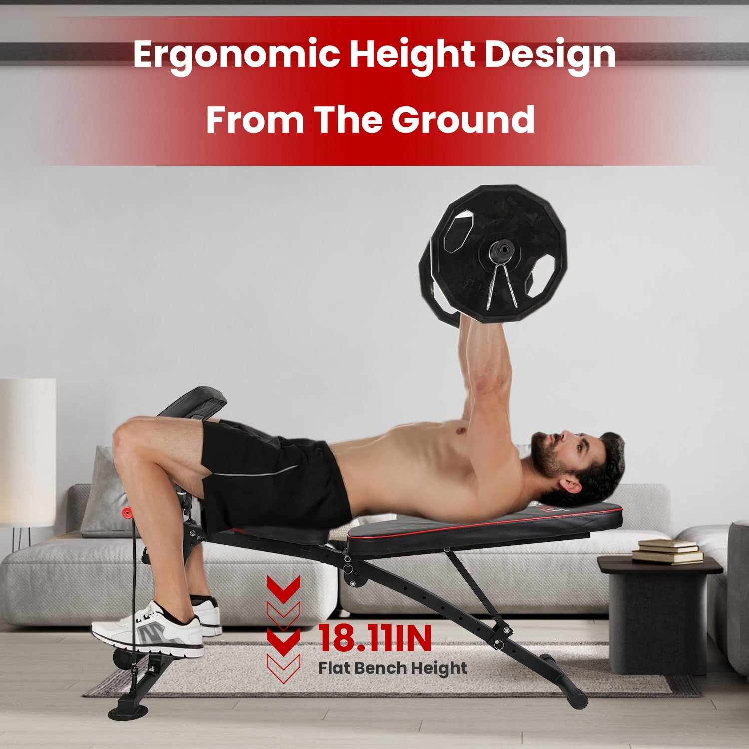 JMT-170762 Adjustable Weight Bench with Preacher Curl Pad and Resistance Bands for Full Body Home Gym Workouts