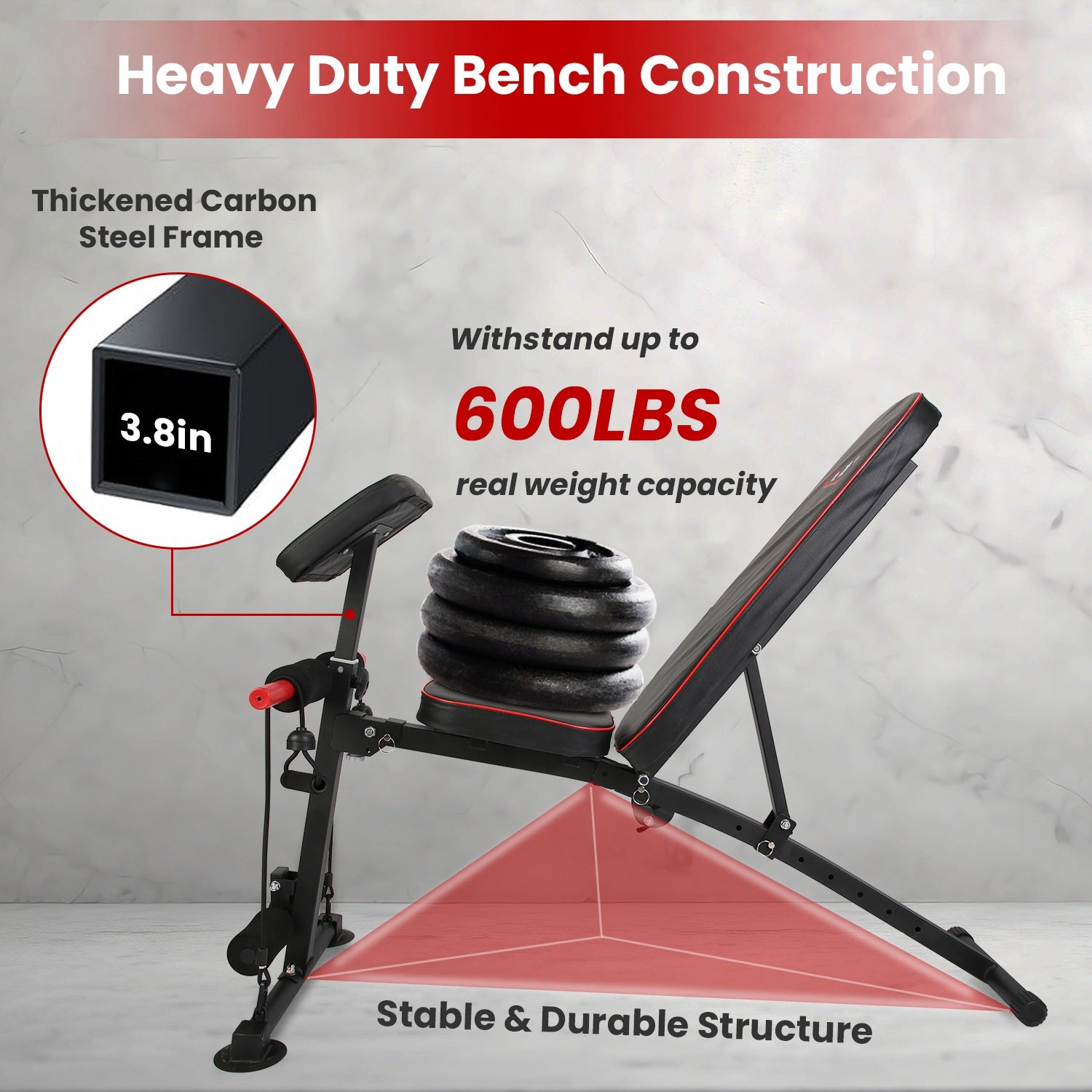 JMT-170762 Adjustable Weight Bench with Preacher Curl Pad and Resistance Bands for Full Body Home Gym Workouts