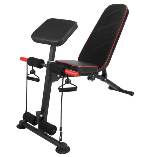 JMT-170762 Adjustable Weight Bench with Preacher Curl Pad and Resistance Bands for Full Body Home Gym Workouts