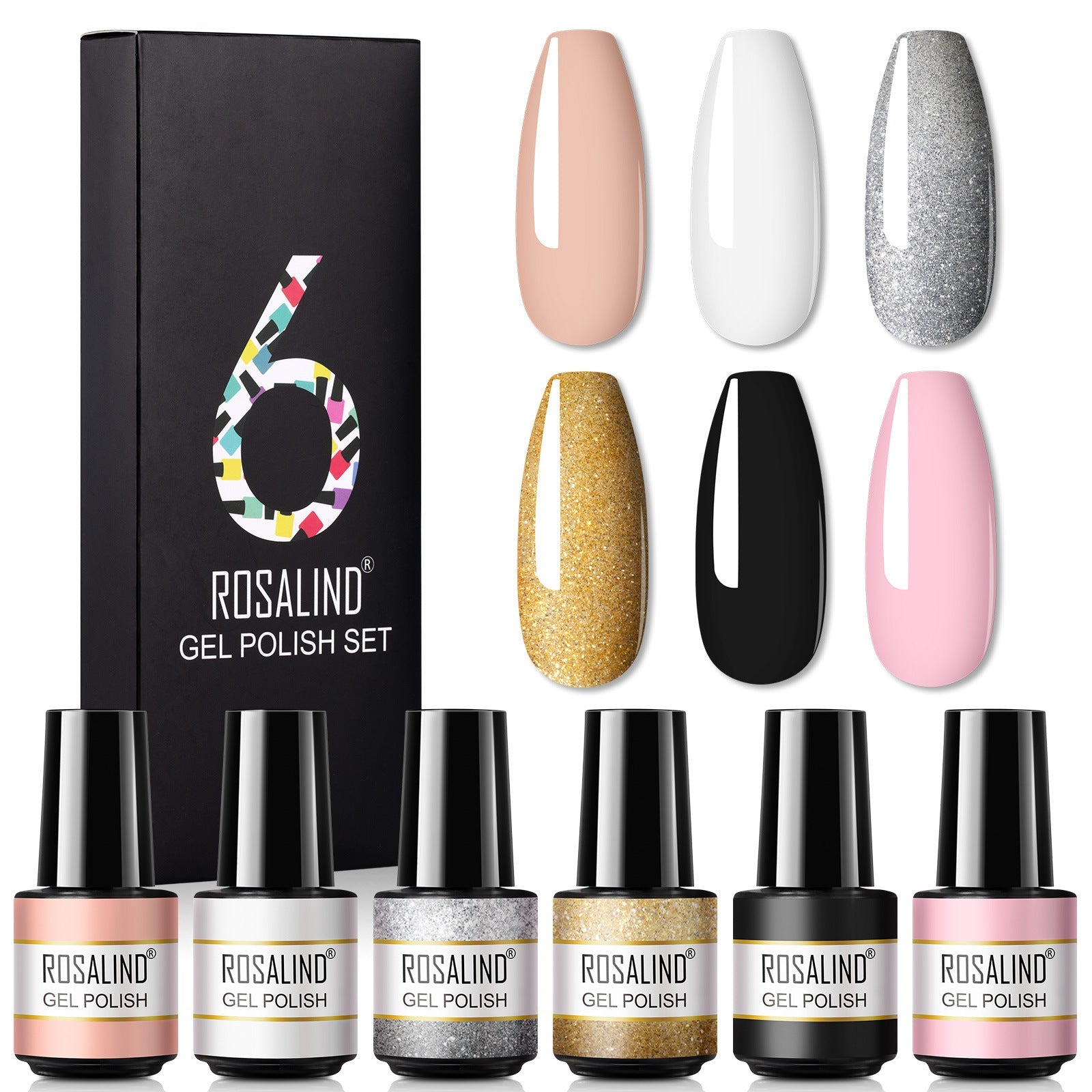 JMT-171146 One-Color Gel Glitter Nail Polish Set - 6-Piece Collection in Convenient Color Box