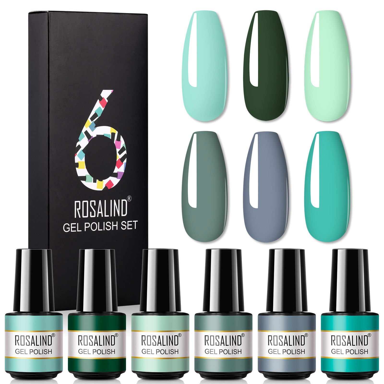 JMT-171146 One-Color Gel Glitter Nail Polish Set - 6-Piece Collection in Convenient Color Box
