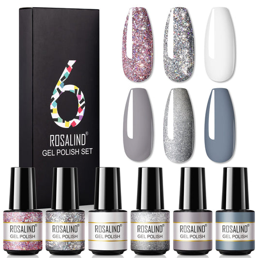 JMT-171146 One-Color Gel Glitter Nail Polish Set - 6-Piece Collection in Convenient Color Box