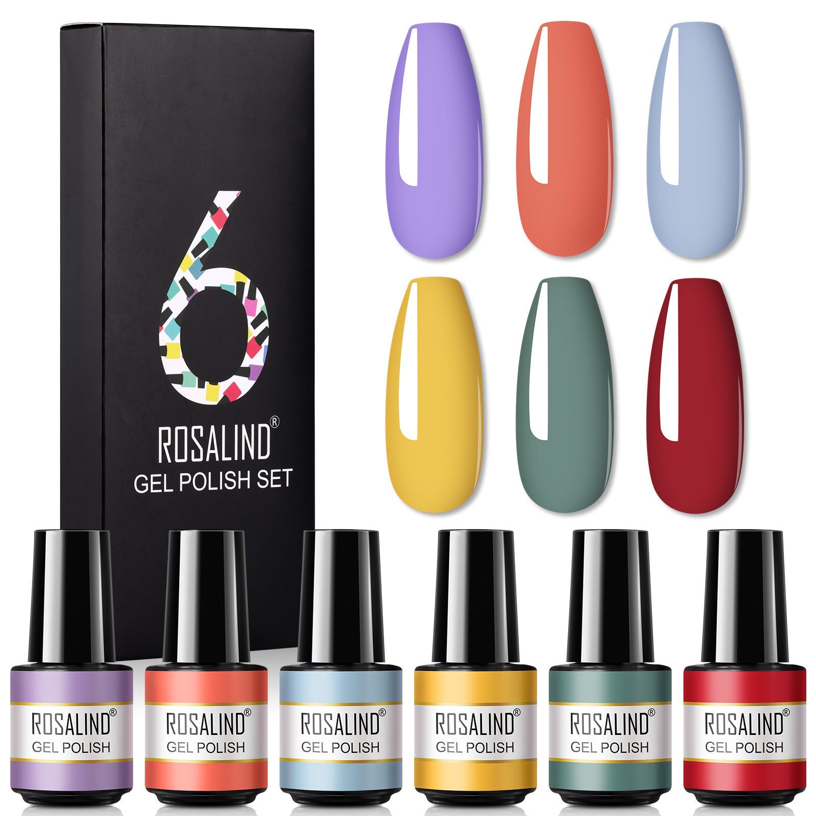 JMT-171146 One-Color Gel Glitter Nail Polish Set - 6-Piece Collection in Convenient Color Box