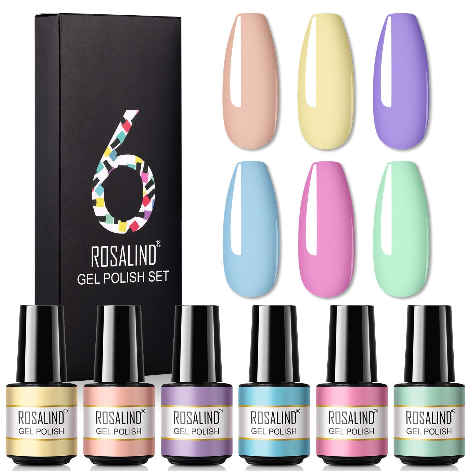 JMT-171146 One-Color Gel Glitter Nail Polish Set - 6-Piece Collection in Convenient Color Box