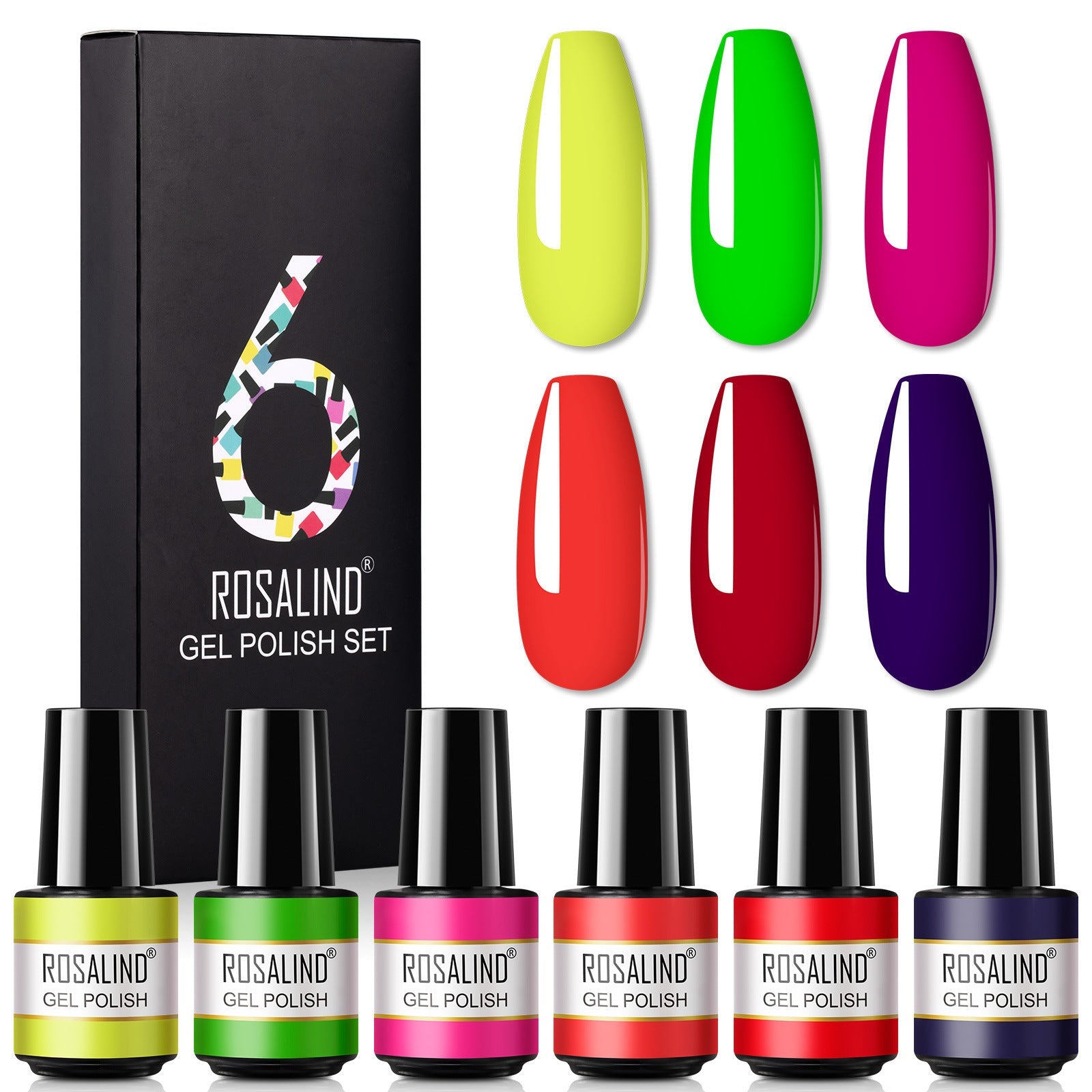JMT-171146 One-Color Gel Glitter Nail Polish Set - 6-Piece Collection in Convenient Color Box