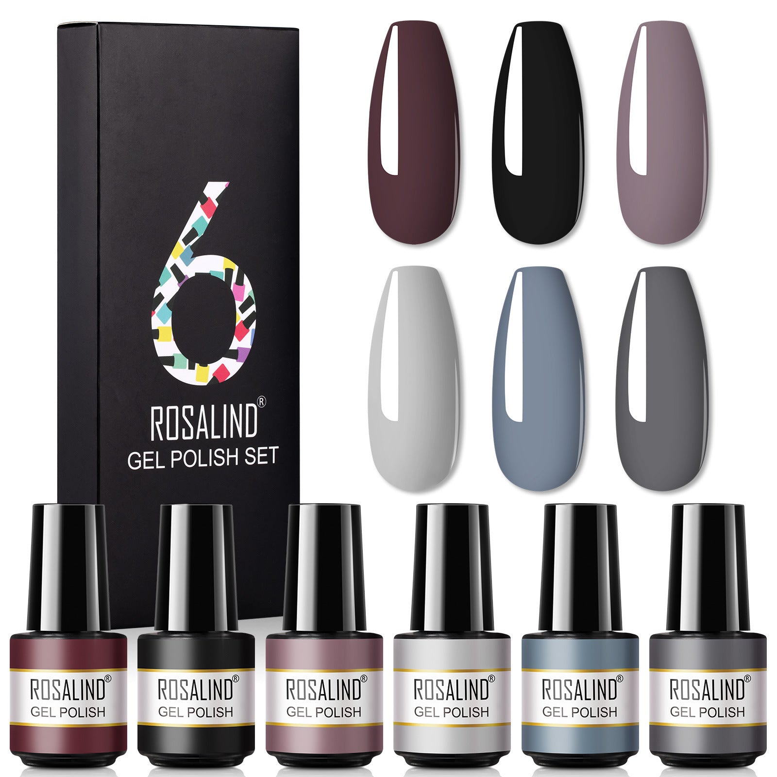JMT-171146 One-Color Gel Glitter Nail Polish Set - 6-Piece Collection in Convenient Color Box