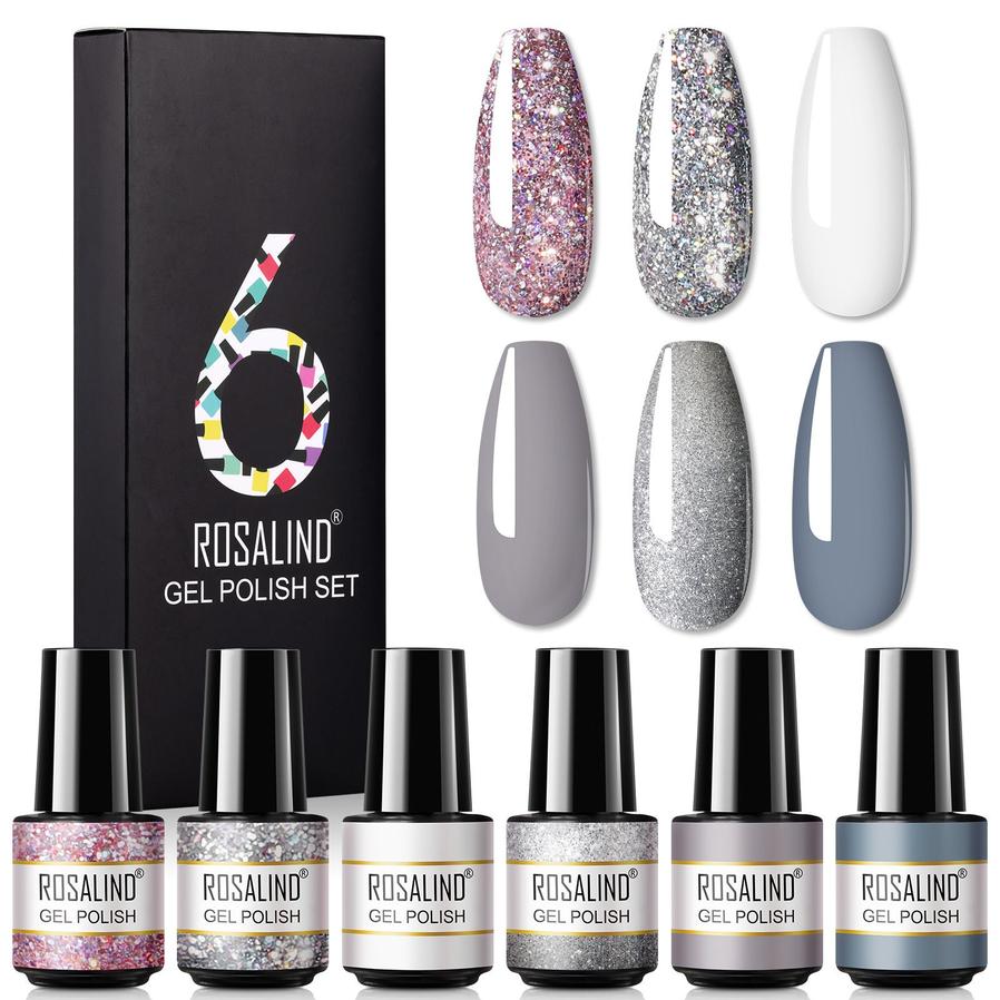 JMT-171146 One-Color Gel Glitter Nail Polish Set - 6-Piece Collection in Convenient Color Box