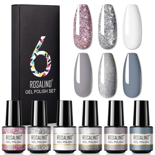 JMT-171146 One-Color Gel Glitter Nail Polish Set - 6-Piece Collection in Convenient Color Box