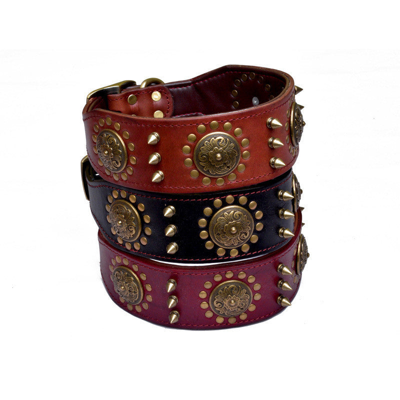 JMT-171338 Retro Leather Neck Sleeve for Large and Medium Dogs with Alloy Rivets