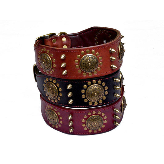 JMT-171338 Retro Leather Neck Sleeve for Large and Medium Dogs with Alloy Rivets