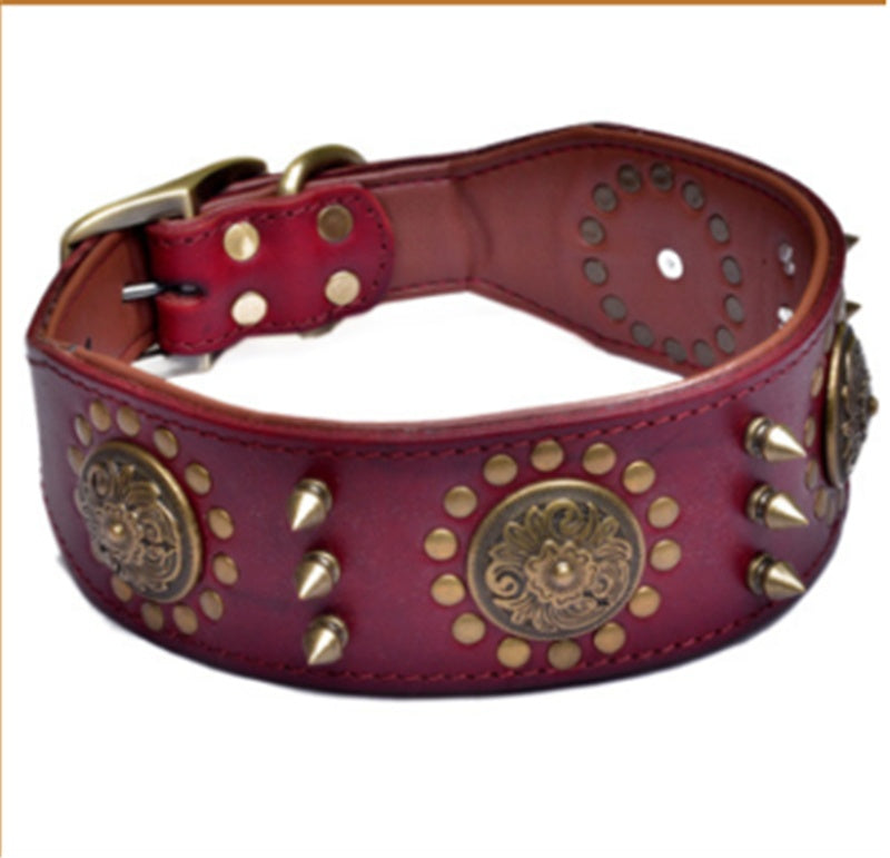 JMT-171338 Retro Leather Neck Sleeve for Large and Medium Dogs with Alloy Rivets