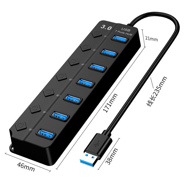 JMT-171530 7-Port High-Speed USB 3.0 Hub with External Power Supply and 5Gbps Data Transfer Rate