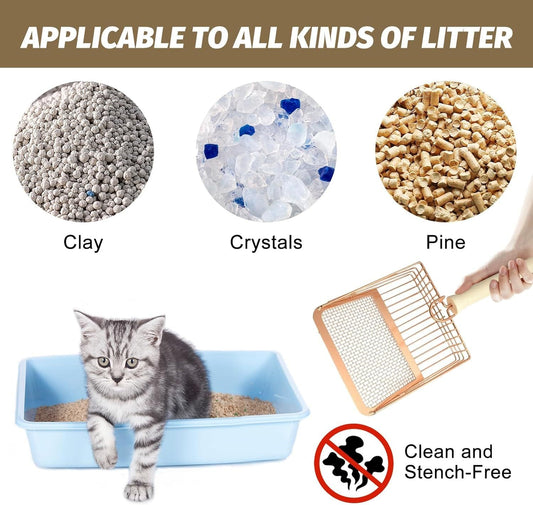 JMT-171850 Metal Litter Scoop with Wooden Handle for Effective Cat Litter Cleaning and Poop Sifting